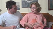 Horny guy giving his hard dick to the however chubby older boosty woman, coming on her loosed tits